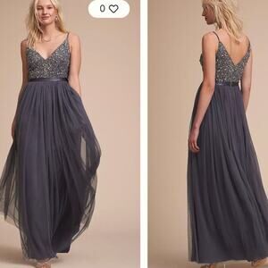 SOLD OUT NWT BHLDN Anthropologie Avery Dress Beaded Bridesmaid Black Tie $250‎
